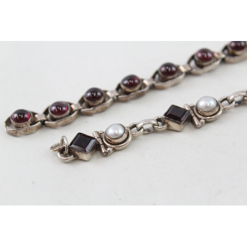 358 - Sterling Silver Stone Set Bracelets Inc. Garnet, Pearl x 2 34g