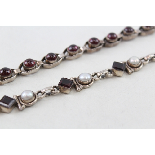 358 - Sterling Silver Stone Set Bracelets Inc. Garnet, Pearl x 2 34g