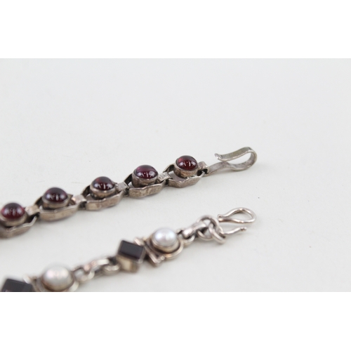 358 - Sterling Silver Stone Set Bracelets Inc. Garnet, Pearl x 2 34g