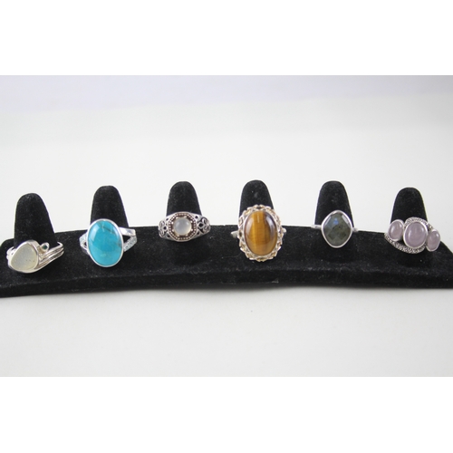 359 - Collection of Sterling Silver Gemstone Rings inc. Turquoise, Labradorite x 6 36g