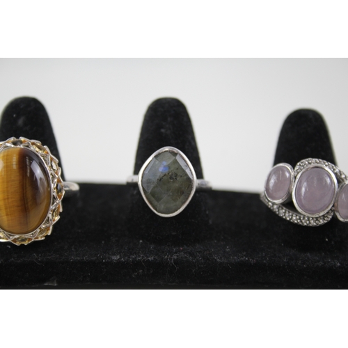 359 - Collection of Sterling Silver Gemstone Rings inc. Turquoise, Labradorite x 6 36g