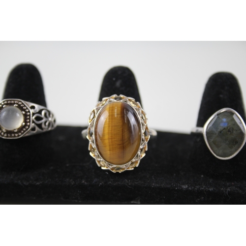 359 - Collection of Sterling Silver Gemstone Rings inc. Turquoise, Labradorite x 6 36g