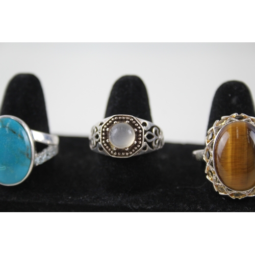 359 - Collection of Sterling Silver Gemstone Rings inc. Turquoise, Labradorite x 6 36g