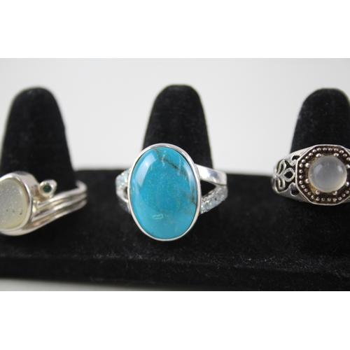 359 - Collection of Sterling Silver Gemstone Rings inc. Turquoise, Labradorite x 6 36g