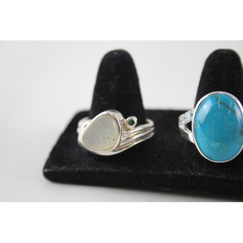 359 - Collection of Sterling Silver Gemstone Rings inc. Turquoise, Labradorite x 6 36g