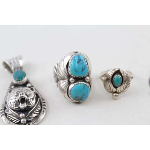 362 - Collection of Sterling Silver Native American Jewellery inc. Signed x 4 40g