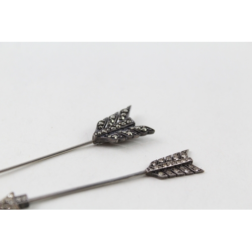 370 - Collection of Silver Art Deco Jabot Pins inc. Marcasite, Paste x 2 7g