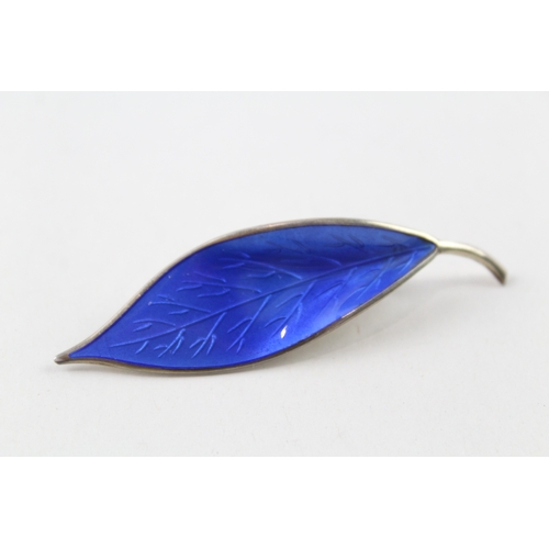 372 - David Andersen Sterling Silver Blue Enamel Leaf Brooch 9g