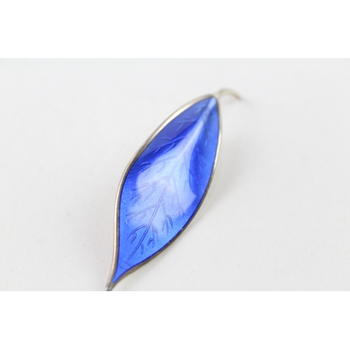 372 - David Andersen Sterling Silver Blue Enamel Leaf Brooch 9g