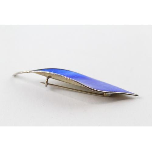 372 - David Andersen Sterling Silver Blue Enamel Leaf Brooch 9g