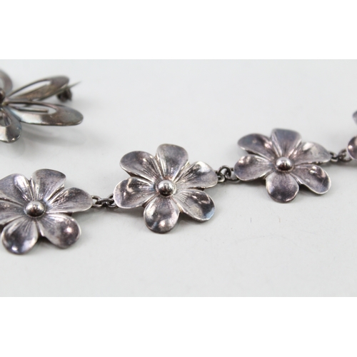 374 - Collection of Sterling Silver Floral Jewellery inc. TLM, Bracelet x 2 16g