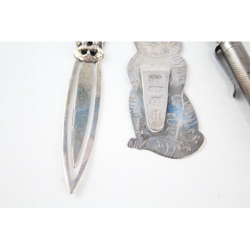 398 - 2 x Silver bookmarks and propelling pencil