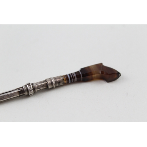 403 - Antique / Vintage .800 Silver Novelty Gun Propelling Pencil w/ Agate Handle (6g)