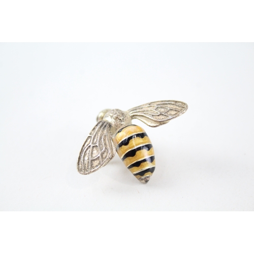 409 - Vintage Stamped .925 Sterling Silver Novelty Wasp Enamel Ornament (11g)