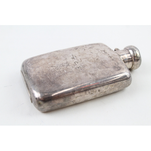 413 - Antique Edwardian 1904 Birmingham Sterling Silver Gents Hip Flask 128g