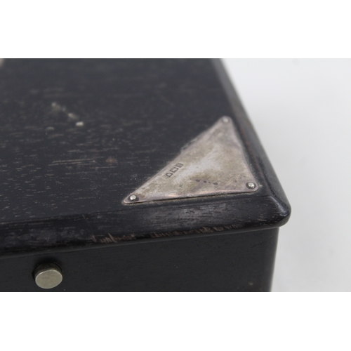 415 - Antique Edwardian 1908 London Sterling Silver Detailed Ebony Cards Box (268g)