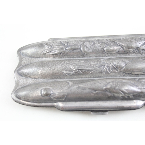 458 - 19th Century Pewter Cigar Case (3 Cigars) w/ Fish & Sea Life Motif, Meiji Period