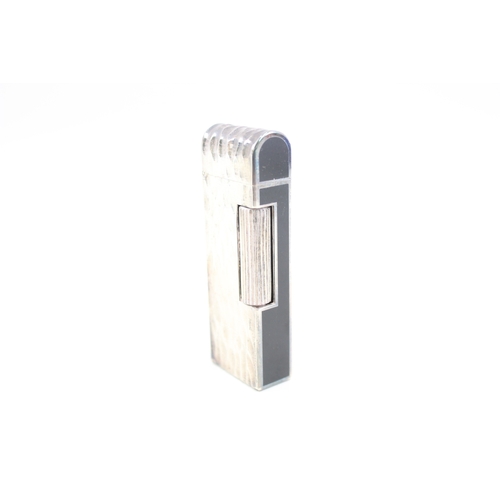 459 - Dunhill Vintage Rollagas Pocket Lighter Silver Plated w/ Black Lacquer Sides