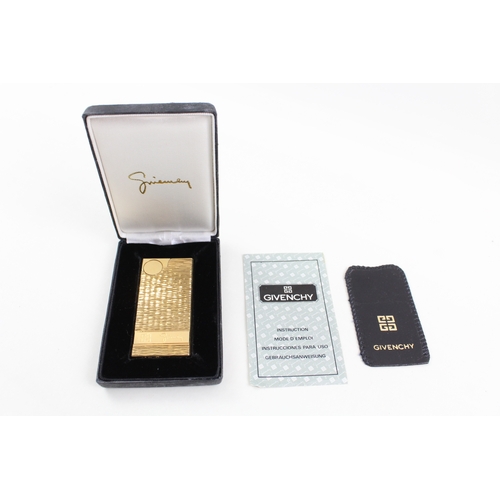 463 - Vintage Gold Plated Givenchy Luxury Pocket Lighter w/ Original Box