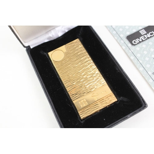 463 - Vintage Gold Plated Givenchy Luxury Pocket Lighter w/ Original Box