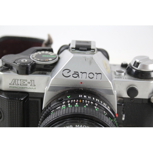 470 - Canon AE-1 Program Black SLR Film Camera Working w/ Canon FD 50mm F/1.8 Lens