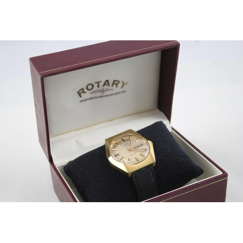 479 - Vintage Rotary Day-Date Gold Tone Watch With Box Automatic WATCH RUNS