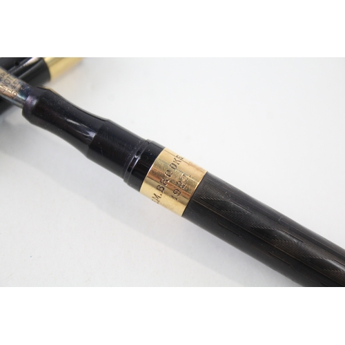 505 - Antique De La Rue Onoto The Pen Black Fountain Pen w/ 14ct Nib, 18ct Banding Etc