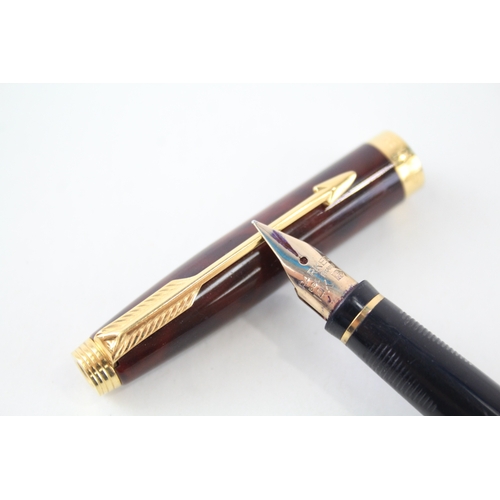 508 - Vintage Parker 75 Brown Lacquer Fountain Pen w/ 14ct Gold Nib WRITING