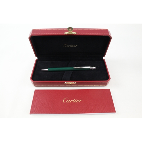 510 - Cartier Paris Green Lacquer & Silver Plated Ballpoint Pen / Biro WRITING Boxed