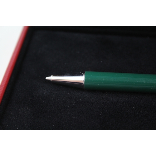 510 - Cartier Paris Green Lacquer & Silver Plated Ballpoint Pen / Biro WRITING Boxed