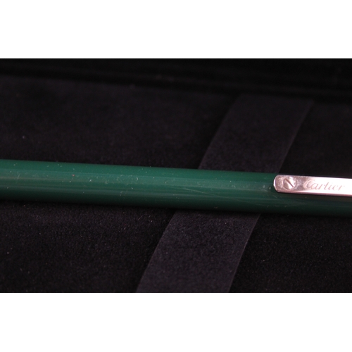 510 - Cartier Paris Green Lacquer & Silver Plated Ballpoint Pen / Biro WRITING Boxed