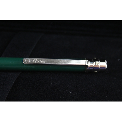 510 - Cartier Paris Green Lacquer & Silver Plated Ballpoint Pen / Biro WRITING Boxed