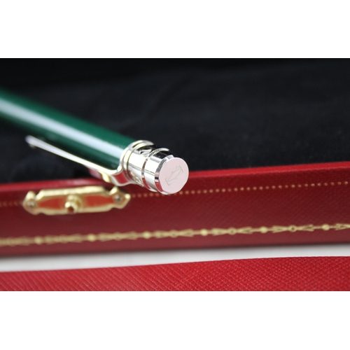 510 - Cartier Paris Green Lacquer & Silver Plated Ballpoint Pen / Biro WRITING Boxed