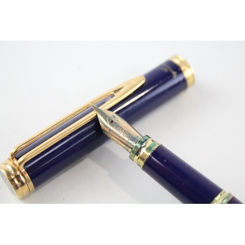 516 - Vintage Waterman Ideal Navy Lacquer Fountain Pen w/ 18ct Gold Nib WRITING