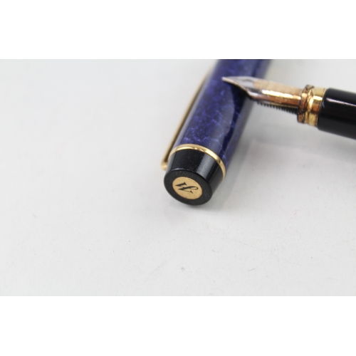 520 - Vintage Waterman Ideal Blue Lacquer Fountain Pen w/ 18ct Gold Nib Writing