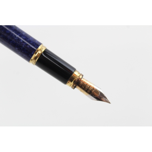 520 - Vintage Waterman Ideal Blue Lacquer Fountain Pen w/ 18ct Gold Nib Writing