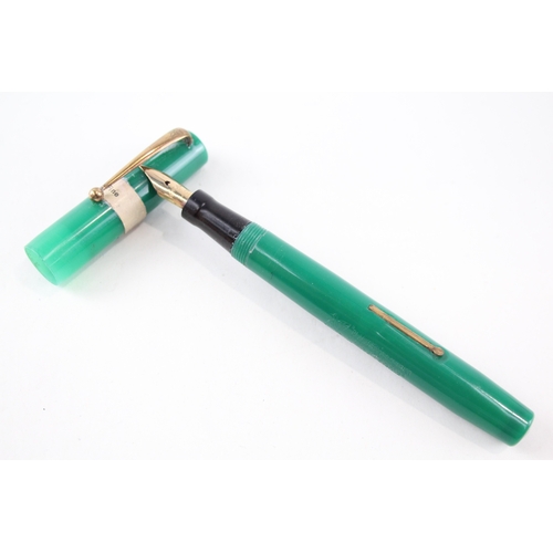 523 - Vintage Mabie Todd Blackbird Self Filler Green Cased Fountain Pen w/ 14ct Nib