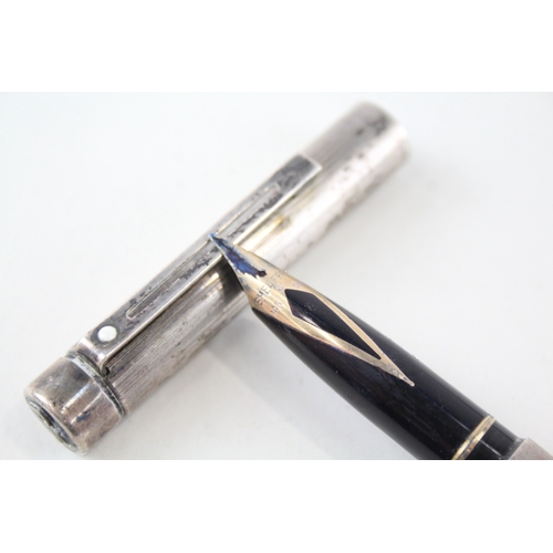 529 - Vintage Sheaffer Targa .925 Sterling Silver Fountain Pen w/ 14ct Nib WRITING 30g