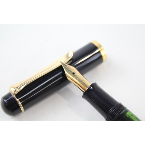 532 - Vintage Pelikan Black Cased Fountain Pen w/ Gold Plate M Nib WRITING