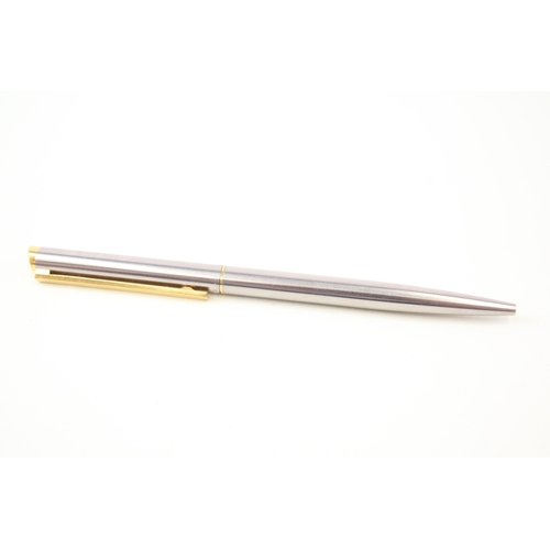 537 - DUNHILL Brushed Steel & Gold Plate Banding Ballpoint Pen / Biro