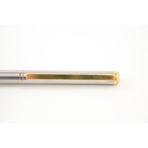 537 - DUNHILL Brushed Steel & Gold Plate Banding Ballpoint Pen / Biro