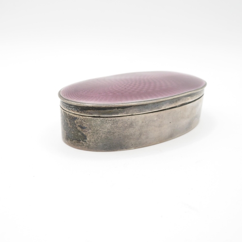 387 - English HM silver and enamel pill box - 82mm x 50mm - No damage to enamel (65g)