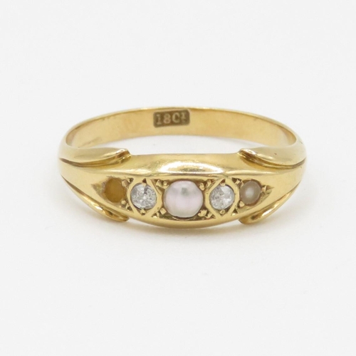 100 - 18ct gold antique diamond & split pearl five stone ring (2.9g) Size Q AS SEEN - STONE MISSING