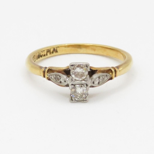 110 - 18ct gold diamond two stone ring (2.4g) Size K 1/2