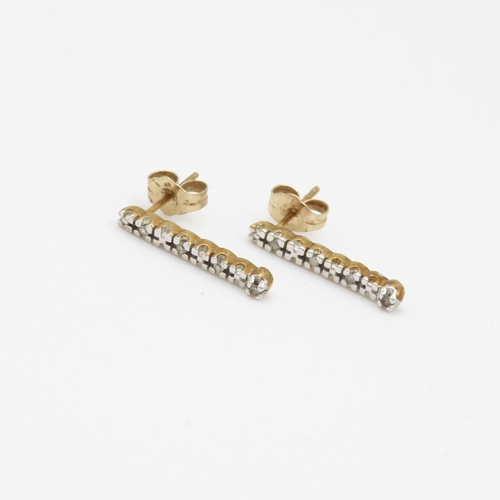 114 - 9ct gold diamond set bar drop stud earrings (1.5g)