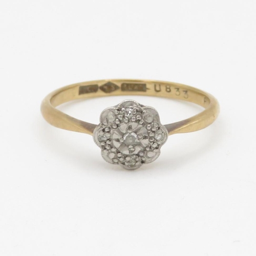 125 - 9ct gold platinum topped antique demand set cluster ring (1.8g) Size P