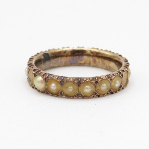 129 - 9ct gold antique split pearl set full eternity ring (3.1g)  AS SEEN - STONES MISSING Size L