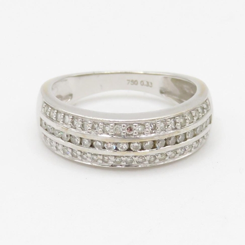 144 - 18ct gold diamond three row half eternity ring (3.3g) Size L