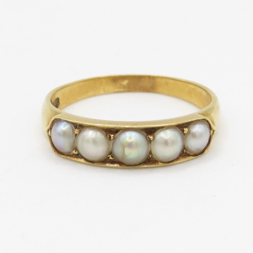 149 - 18ct gold antique seed pearl five stone ring (3.9g) Size Q