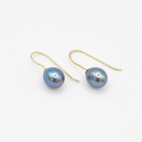 162 - 9ct gold cultured pearl hook drop earrings (1.4g)